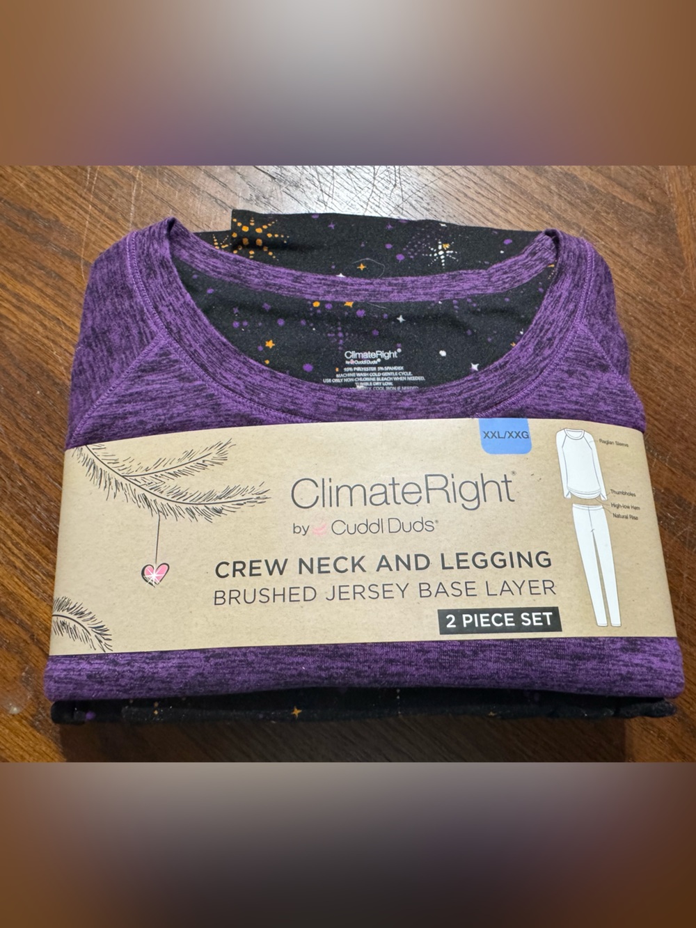 Cuddl Duds Men’s Heather Purple Crew Neck 2-Piece Set